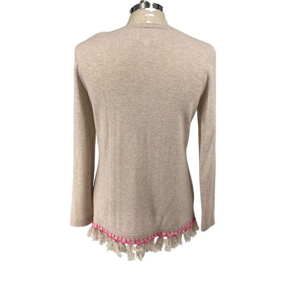 Sail To Sable Sweater Women M Tan Fringe Hem Pullover Soft Cashmere Preppy - Picture 3 of 7